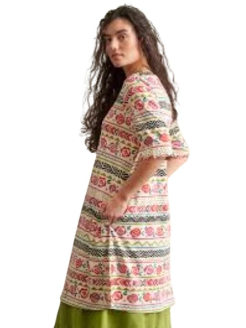 Gudrun Sjödén Organic Cotton & Modal A-Line Dress XL Multicolor Floral & Geometr